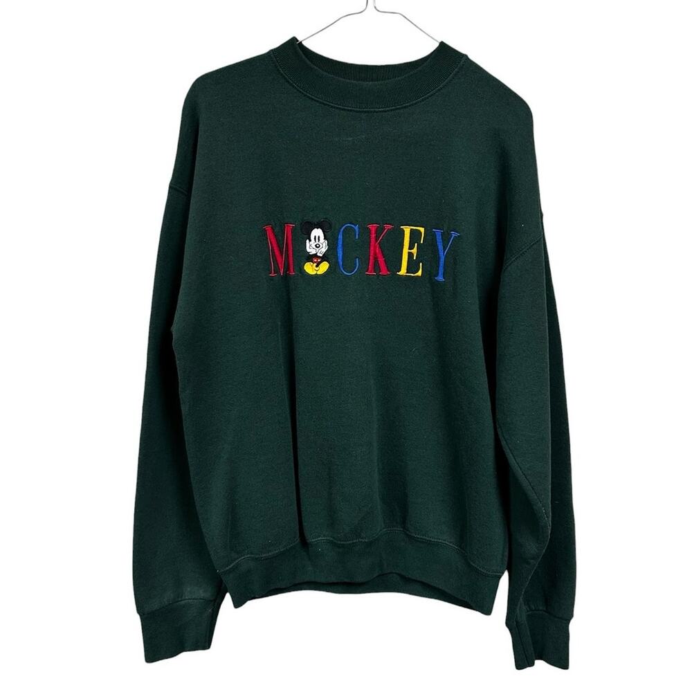 Vintage Mickey & Co 1990s Green Mickey Embroidered Crewneck Sweatshirt Large